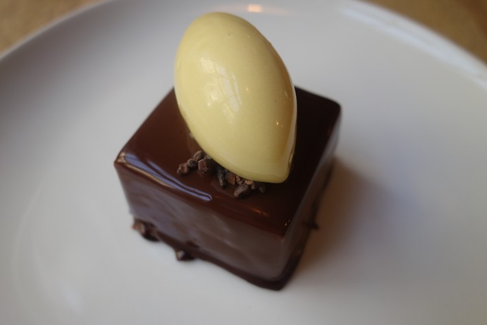 chocolate molleux with passion fruit sorbet