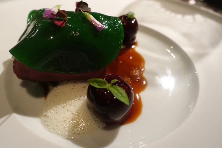 venison saddle with cherries and cabbage