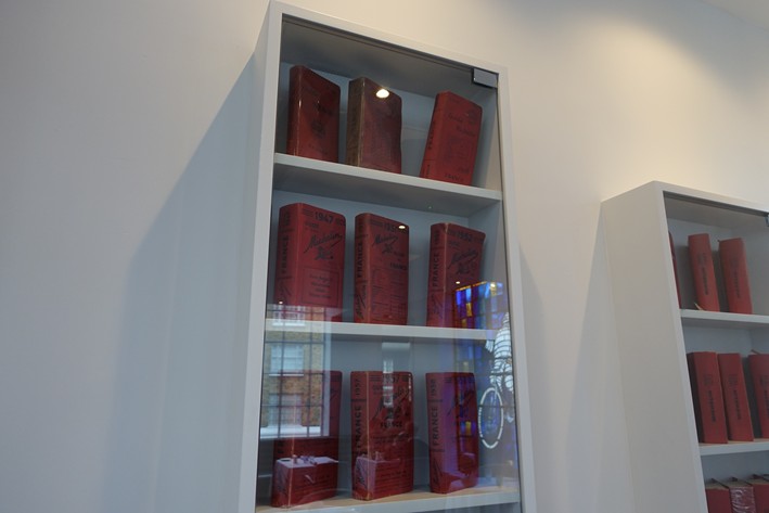 Michelin guides in cabinet