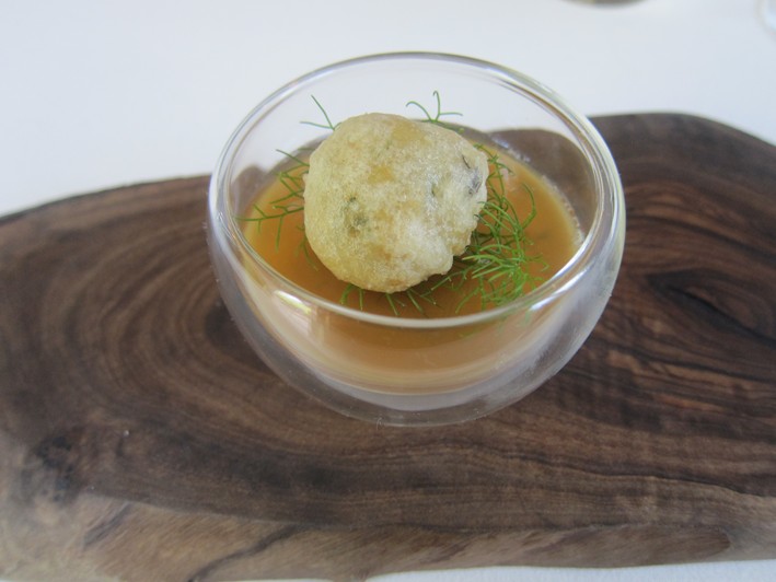 snail tempura and langoustine mousse