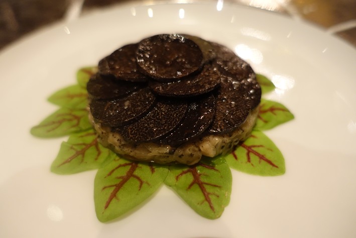 truffle tart with sorrel leaves