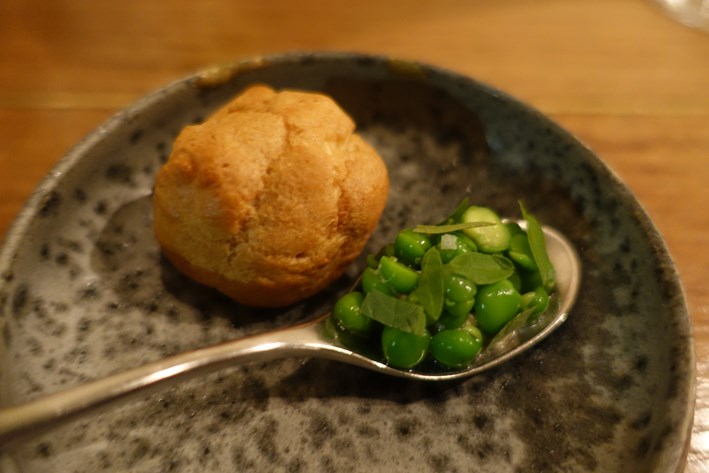 gougere with peas