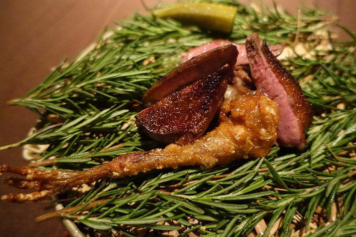 pigeon on bed of rosemary
